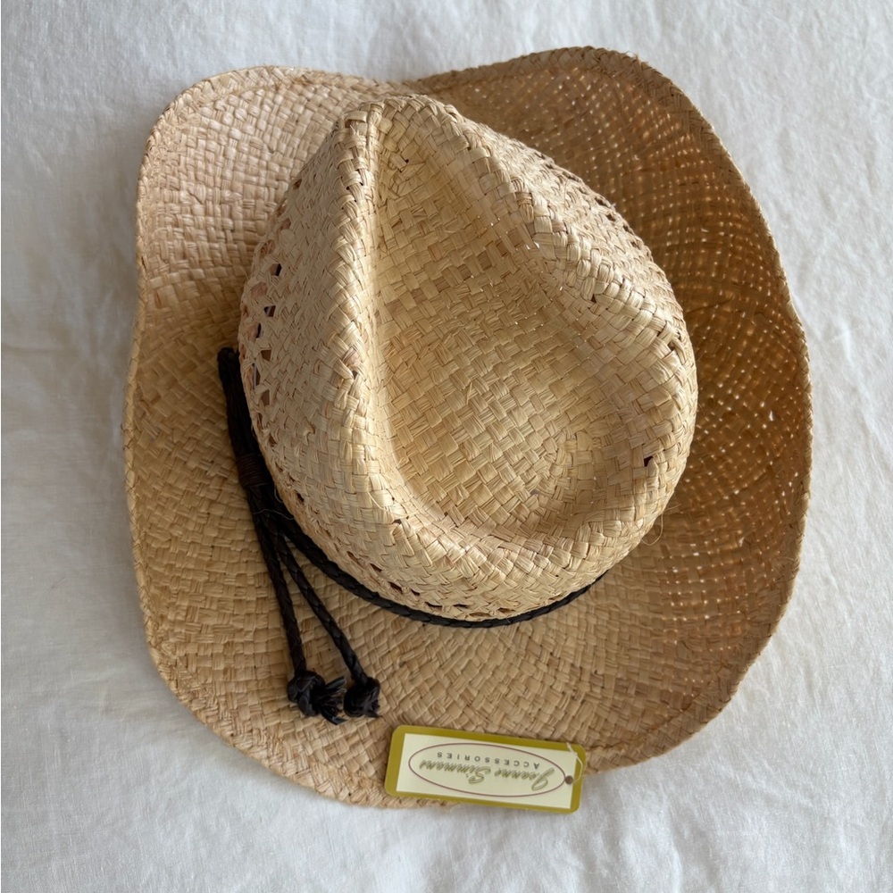Straw Cowboy Hat with Brown Cord